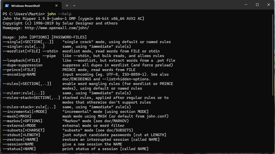 John The Ripper User Guide on Windows
